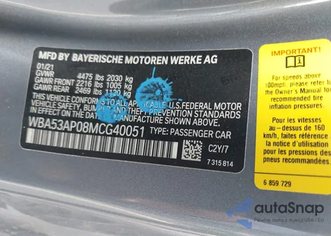 2021 BMW 430I from USA, damaged, VIN WBA53AP08MCG40051